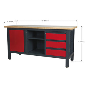 Sealey Workstation, 3 Drawers, 1 Cupboard & Open Storage