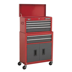 Sealey Topchest & Rollcab Combination 6 Drawer Ball-Bearing Slides - Red/Grey