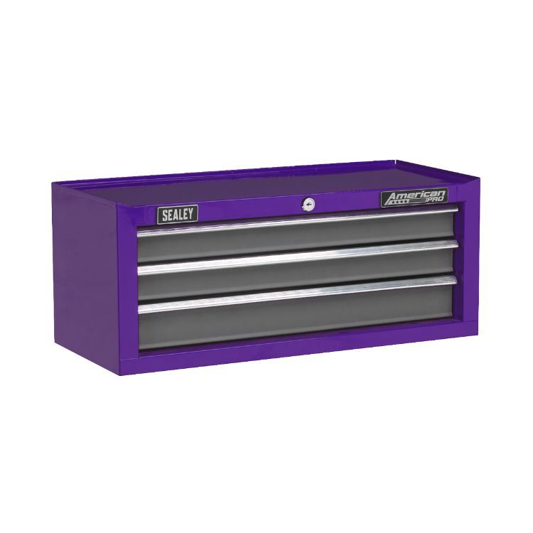 Sealey Mid-Box 3 Drawer Ball-Bearing Slides - Purple/Grey