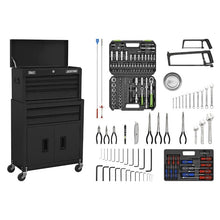 Load image into Gallery viewer, Sealey Topchest &amp; Rollcab Combination 6 Drawer Ball-Bearing Slides - Black &amp; 170pc Tool Kit
