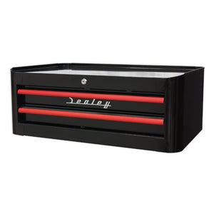 Sealey Mid-Box 2 Drawer Retro Style - Black, Red Anodised Drawer Pulls