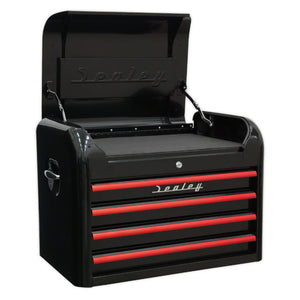 Sealey Retro Style Topchest, Mid-Box & Rollcab Combination 10 Drawer Black, Red Anodised Drawer Pulls