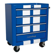 Load image into Gallery viewer, Sealey Rollcab 4 Drawer Retro Style Blue, White Stripes
