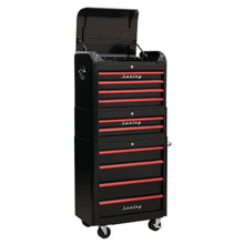 Load image into Gallery viewer, Sealey Retro Style Topchest, Mid-Box &amp; Rollcab Combination 10 Drawer Black, Red Anodised Drawer Pulls
