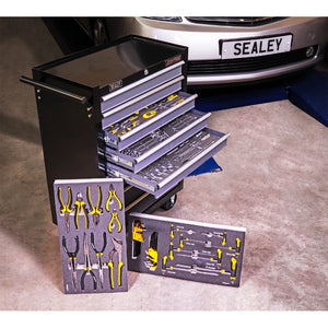 Sealey Rollcab 8 Drawer Ball-Bearing Slides Black/Grey & 136pc Tool Kit (Siegen)