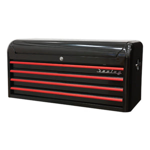 Sealey Topchest 4 Drawer Wide Retro Style - Black, Red Anodised Drawer Pulls