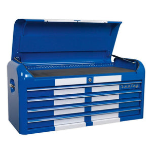 Sealey Topchest 4 Drawer Wide Retro Style - Blue, White Stripes
