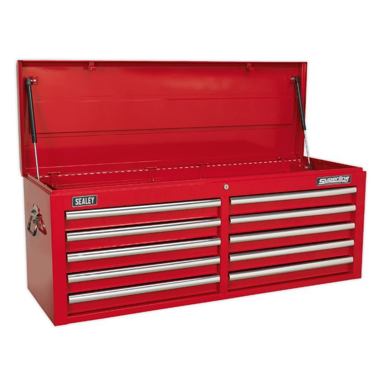 Sealey Topchest 10 Drawer Ball-Bearing Slides (45mm) - Red (Cylinder Lock)
