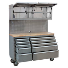 Load image into Gallery viewer, Sealey Mobile Stainless Steel Tool Cabinet 10 Drawer Backboard &amp; 2 Wall Cupboards

