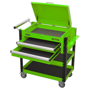 Sealey Heavy-Duty Mobile Tool & Parts Trolley - 2 Drawers & Lockable Top - Green