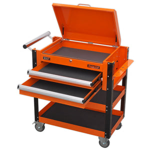 Sealey Heavy-Duty Mobile Tool & Parts Trolley - 2 Drawers & Lockable Top - Orange