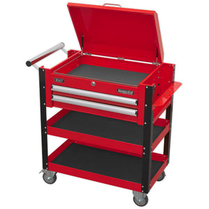 Sealey Heavy-Duty Mobile Tool & Parts Trolley - 2 Drawers & Lockable Top - Red