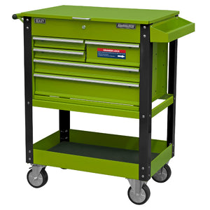 Sealey Heavy-Duty Mobile Tool & Parts Trolley - 5 Drawers & Lockable Top - Hi-Vis Green