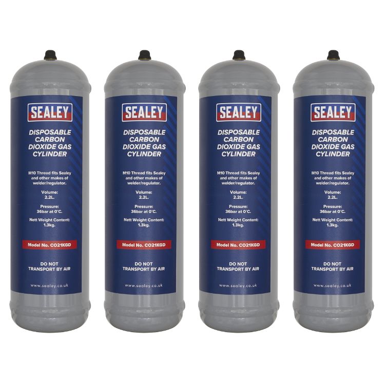 Sealey 1.3kg Disposable Carbon Dioxide Gas Cylinder - Pack of 4