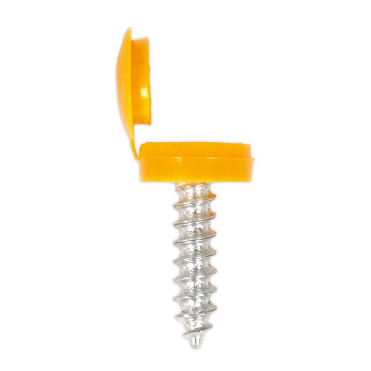 Sealey Numberplate Screw, Flip Cap 4.2 x 19mm Yellow - Pack of 50