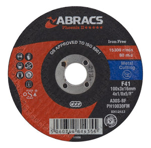 Abracs Phoenix II Cutting Disc 100mm x 3mm x 16mm Flat Metal