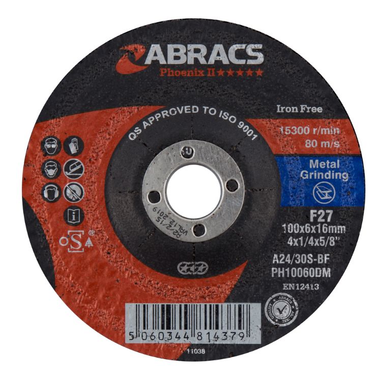 Abracs Phoenix II 100mm x 6mm x 16mm DPC Metal Grinding Disc
