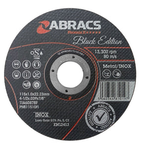 Abracs Black Edition Extra Thin Phoenix II Cutting Disc 115mm x 1.0mm x 22mm INOX