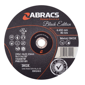 Abracs Black Edition Extra Thin Phoenix II Cutting Disc 230mm x 1.8mm x 22mm INOX
