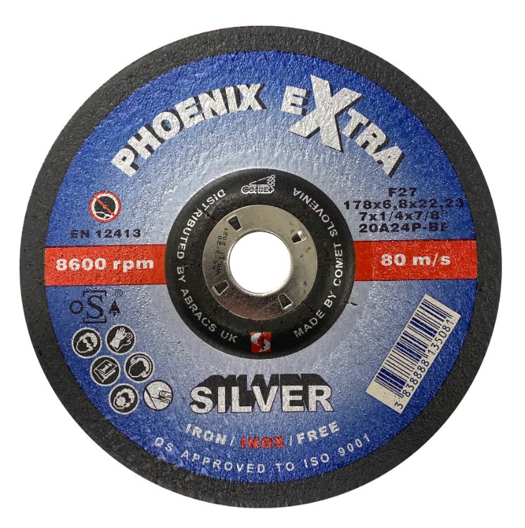 Abracs Phoenix Silver Cutting Disc 178mm x 6mm x 22mm DPC INOX