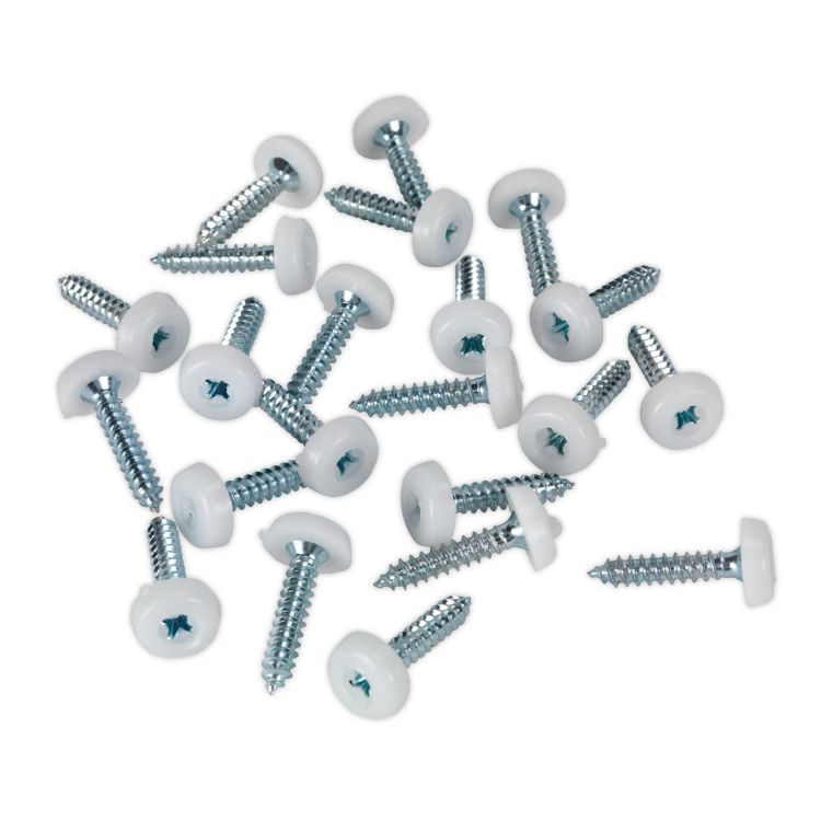 Sealey Numberplate Screw Plastic Enclosed Head 4.8 x 24mm White - Pack of 50