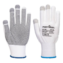 Load image into Gallery viewer, Portwest Grip 13 PVC Dotted Touchscreen Glove White/Grey A118 - Pack of 12 Pairs
