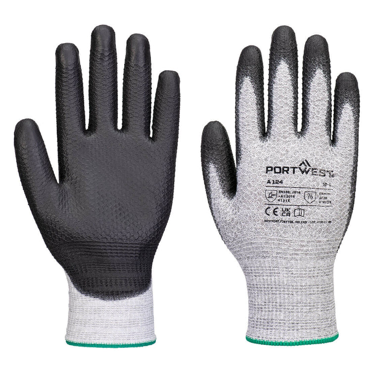 Portwest Grip 13 PU Diamond Knit Glove Grey/Black A124 - Pack of 12 Pairs