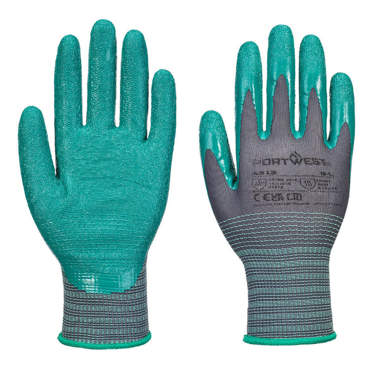 Portwest Grip 15 Nitrile Crinkle Glove Grey/Green A313 - Pack of 12 Pairs