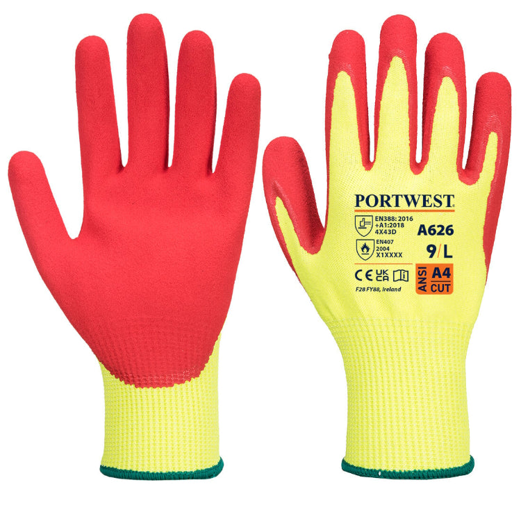 Portwest Vis-Tex HR Cut Glove Nitrile Yellow/Red A626