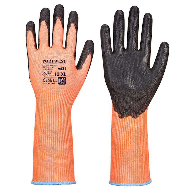 Portwest Vis-Tex Cut Glove Long Cuff Orange/Black A631