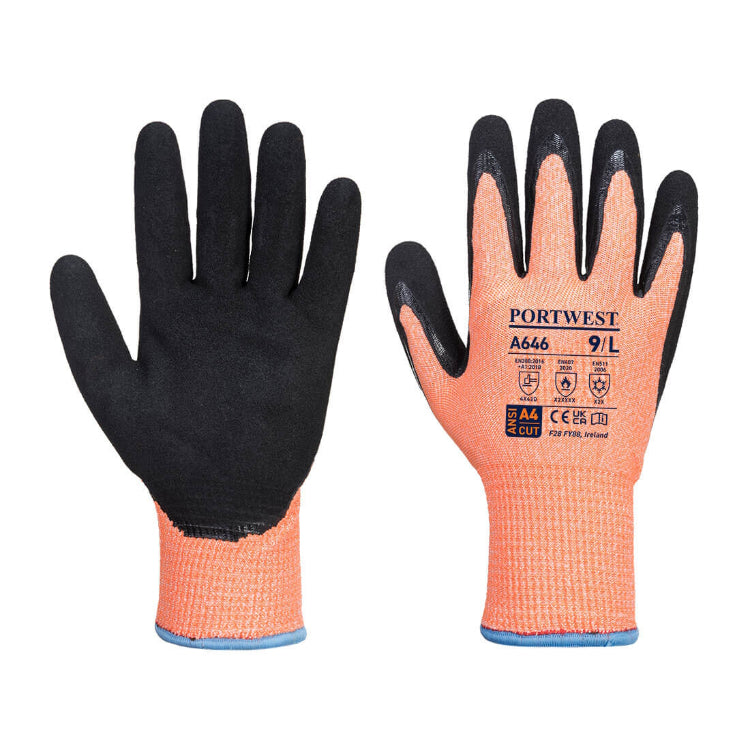 Portwest Vis-Tex Winter HR Cut Glove Nitrile Orange/Black A646