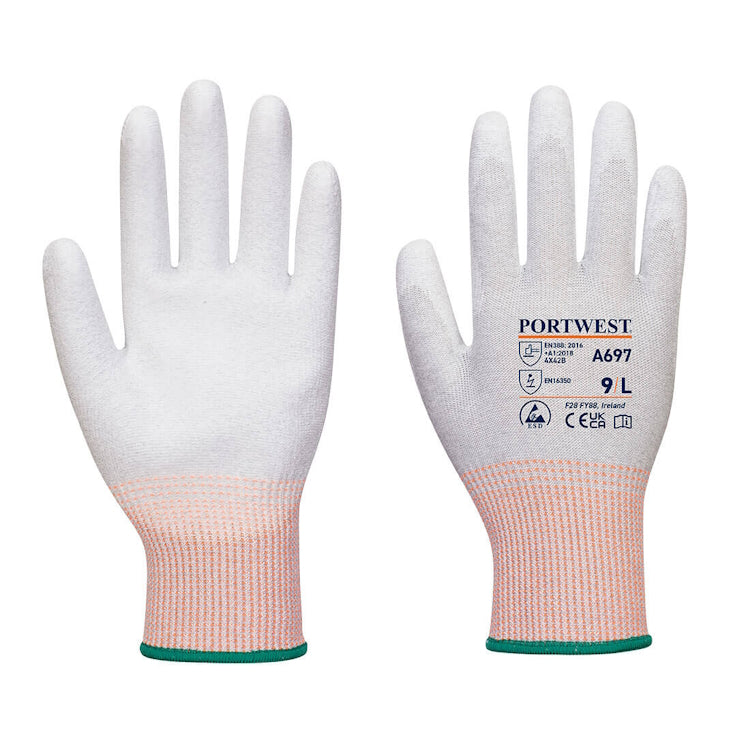 Portwest ESD PU Palm Glove Grey/White A697 - Pack of 12 Pairs