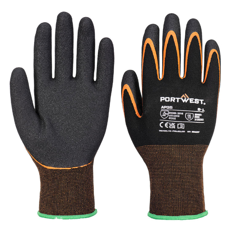 Portwest Grip 15 Nitrile Double Palm Glove Black/Orange AP35
