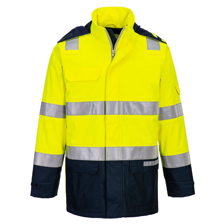 Portwest Bizflame Rain+ Hi-Vis Light Arc Jacket Yellow/Navy FR605