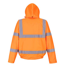 Load image into Gallery viewer, Portwest Hi-Vis Breathable Rain Bomber Jacket Orange RT62
