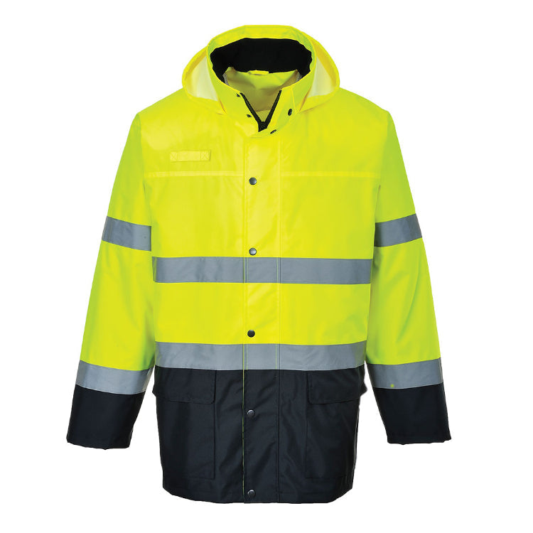 Portwest Hi-Vis Contrast Rain Lite Traffic Jacket Yellow/Navy S166