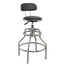 Load image into Gallery viewer, Sealey Workshop Stool Pneumatic, Adjustable Height Swivel Seat &amp; Back Rest (760-880mm)
