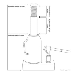 Sealey Bottle Jack 20 Tonne (Min/Max Height - 235/445mm)