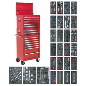 Sealey Toolchest Combination 14 Drawer Ball-Bearing Slides - Red & 1179pc Tool Kit