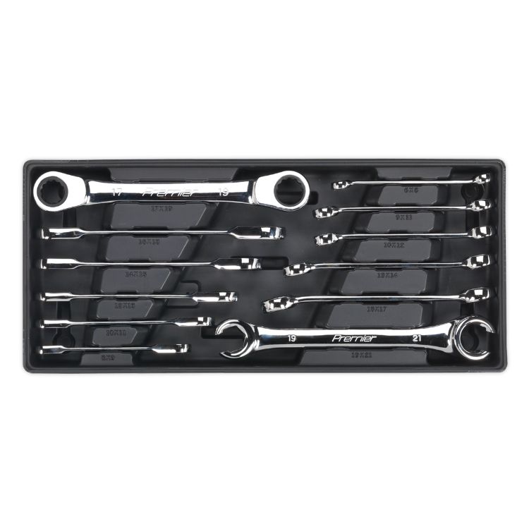 Sealey Tool Tray, Flare Nut & Ratchet Ring Spanner Set 12pc (Premier)