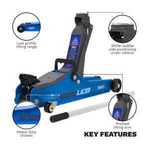 Sealey Trolley Jack 2 Tonne Low Profile Short Chassis - Blue