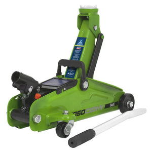 Sealey Trolley Jack 2 Tonne Short Chassis in Storage Case (450mm) - Hi-Vis Green