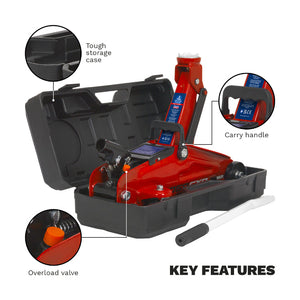 Sealey Trolley Jack 2 Tonne Short Chassis in Storage Case (450mm) - Red