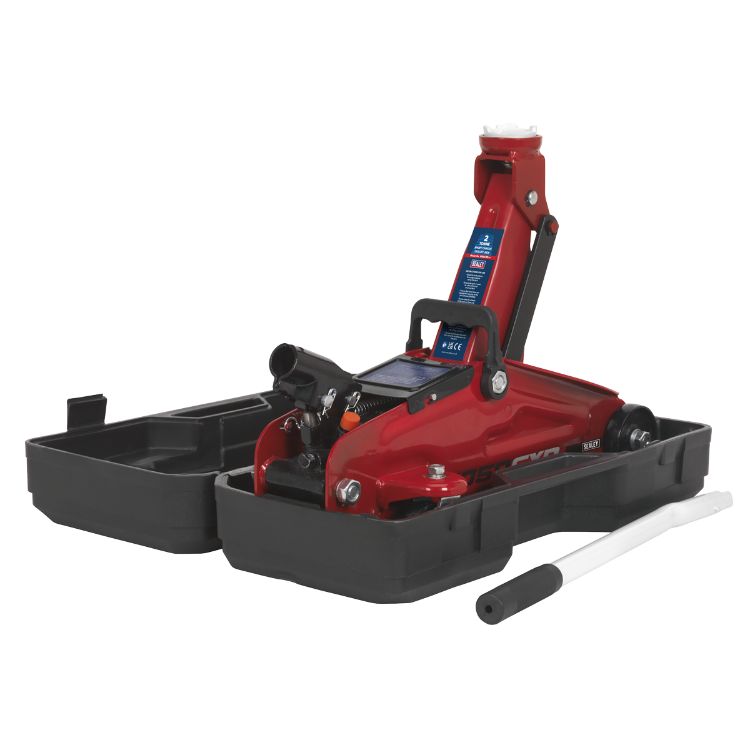 Sealey Trolley Jack 2 Tonne Short Chassis in Storage Case (450mm) - Red