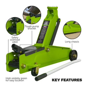 Sealey Trolley Jack 3 Tonne Long Reach Heavy-Duty Hi-Vis