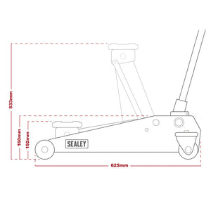 Sealey Long Reach High Lift SUV Trolley Jack 3 Tonne