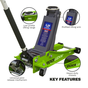 Sealey Trolley Jack 2.25 Tonne Low Profile Rocket Lift - Hi-Vis Green
