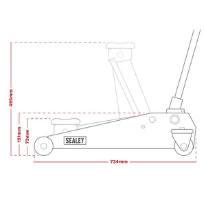 Sealey Trolley Jack 2.25 Tonne Low Profile Rocket Lift - Hi-Vis Green
