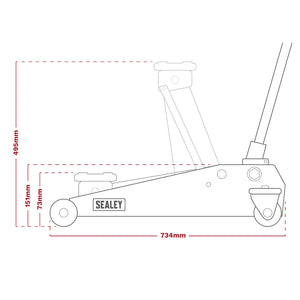 Sealey Trolley Jack 2.25 Tonne Low Profile Rocket Lift - Red