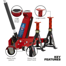 Load image into Gallery viewer, Sealey Trolley Jack 3 Tonne Standard Chassis, Axle Stands (Pair) 3 Tonne Capacity per Stand
